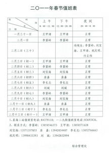 春節值班表注意事項