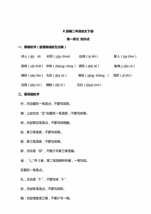 新編部語(yǔ)文二級下冊基礎知識