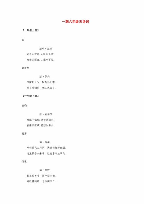 關(guān)于一到六級的古詩(shī)基礎知識